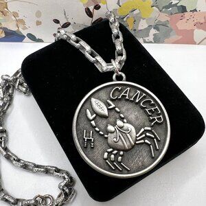 Luca Razza Cancer Zodiac & Football Pewter Pendant 1970's Necklace